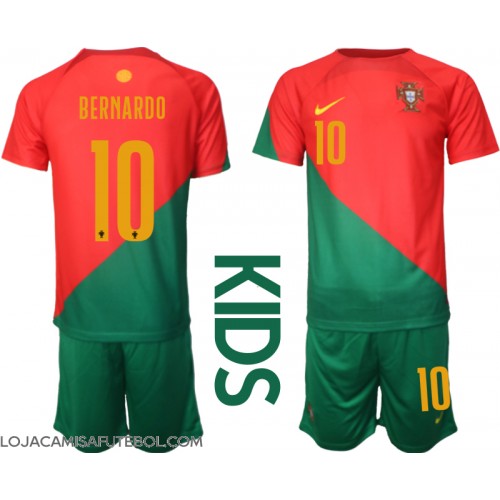 Camisa de Futebol Portugal Bernardo Silva #10 Equipamento Principal Infantil Mundo 2022 Manga Curta (+ Calças curtas)